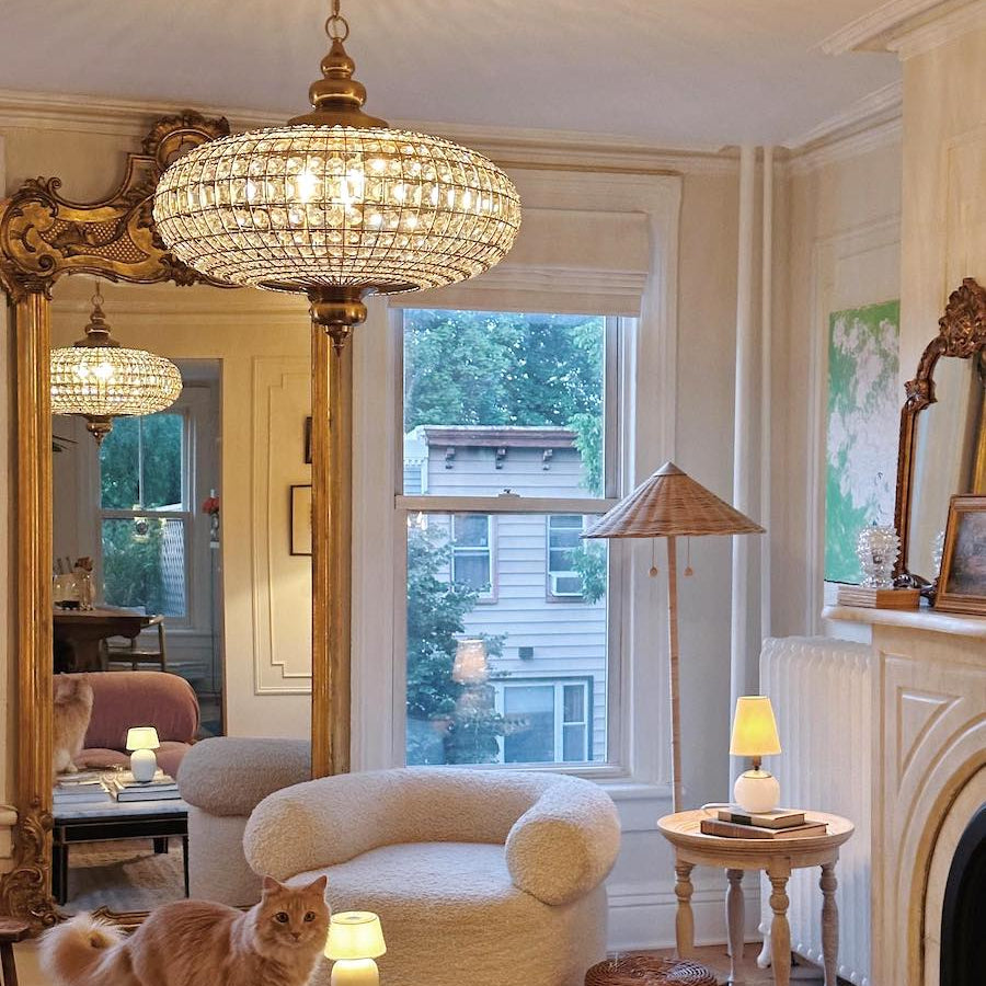 French Empire Vintage Bead Ellipsoid Crystal Chandelier for Living Room/Bedroom - 6 Lights/D25"*H20"/12.3kgDark BronzeWarm LightBlushlighting