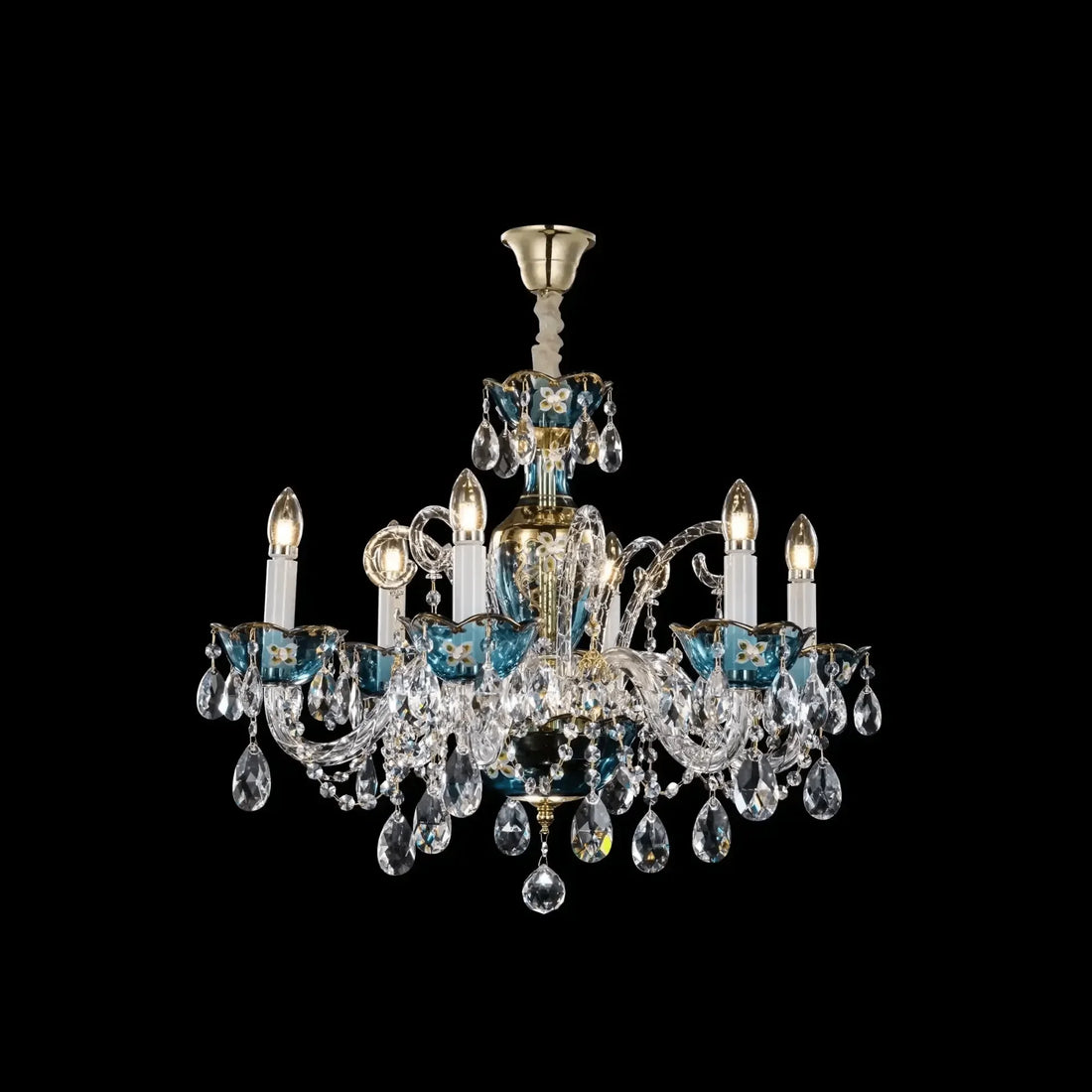 French Romantic Blue Crystal Designer Chandelier for Bedroom/Living Room/Dining Room - 6 Lights:D25.6"*H18.9"/17.5kgWarm LightBlushlighting