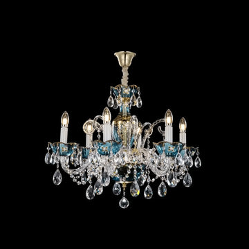 French Romantic Blue Crystal Designer Chandelier for Bedroom/Living Room/Dining Room - 6 Lights:D25.6"*H18.9"/17.5kgWarm LightBlushlighting
