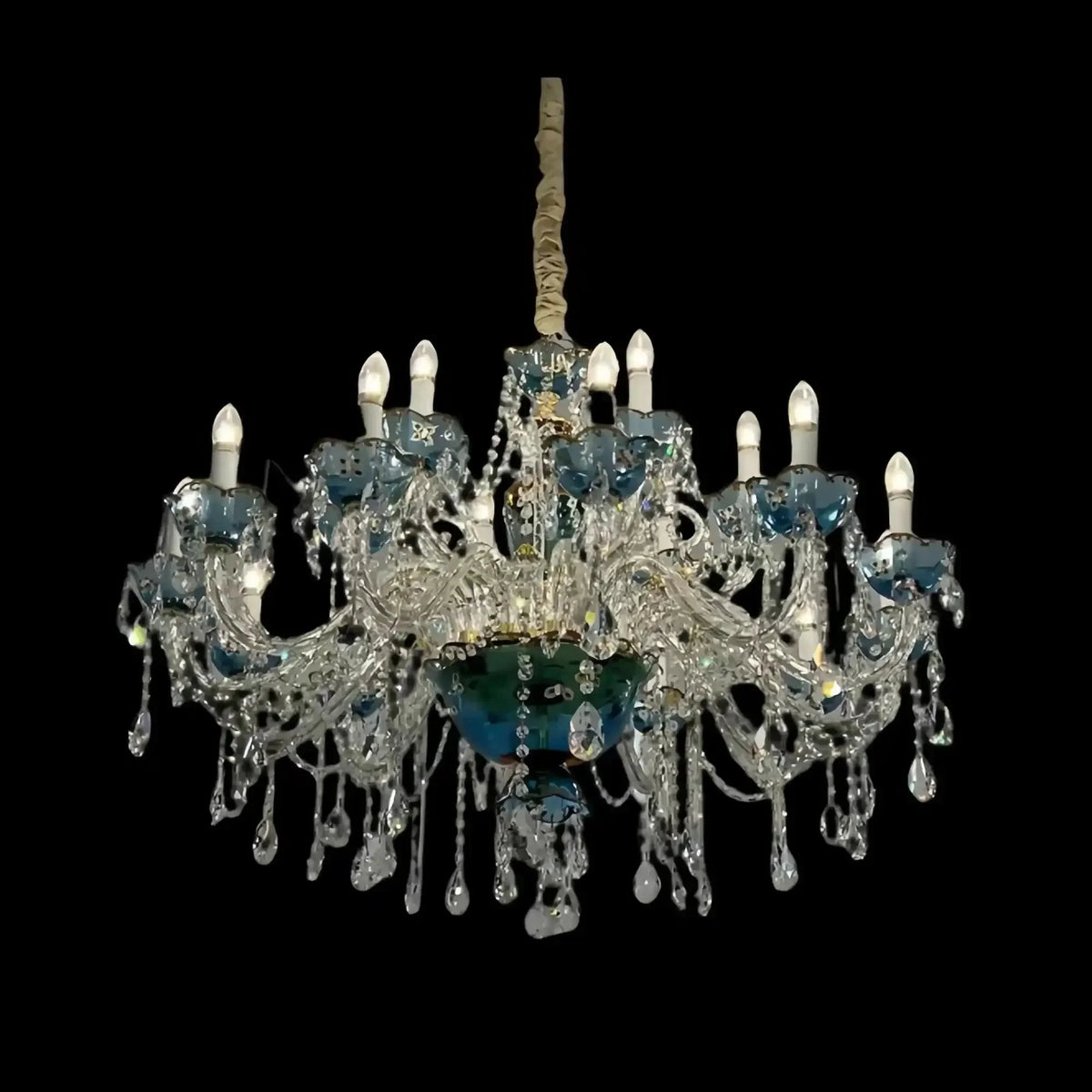 French Romantic Blue Crystal Designer Chandelier for Bedroom/Living Room/Dining Room - 18 Lights:D41.34"*H30.71"Warm LightBlushlighting