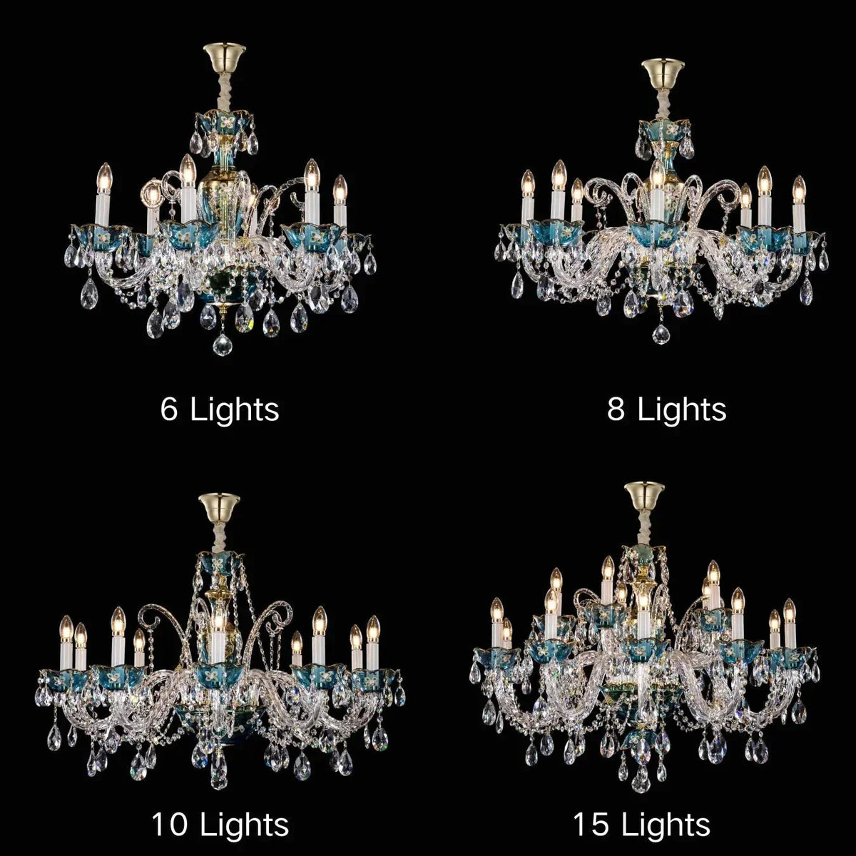 French Romantic Blue Crystal Designer Chandelier for Bedroom/Living Room/Dining Room - 10 Lights:D34.65"*H23.6"Warm LightBlushlighting