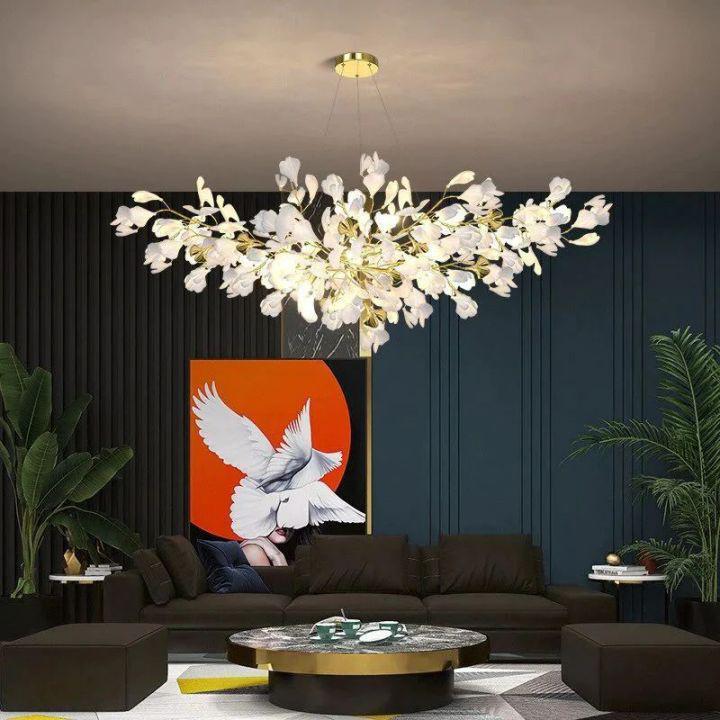 Ginkgo Branch Chandelier - All white leavesL120CM (L47¼")Jecanoli