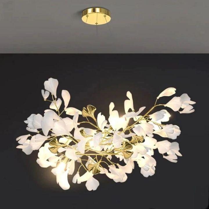 Ginkgo Branch Chandelier - All white leavesL150CM (L59")Jecanoli