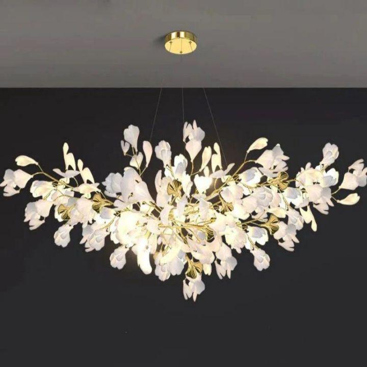 Ginkgo Branch Chandelier - All white leavesL150CM (L59")Jecanoli
