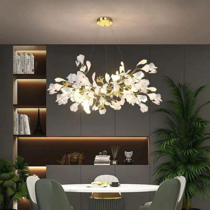 Ginkgo Branch Chandelier - All white leavesL80CM (L31½")Jecanoli