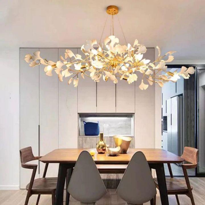 Ginkgo C Branch Chandelier - All white leaves150CM (59")Jecanoli