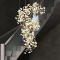 Ginkgo Cascading B (Spiral) Branch Chandelier - White + gold accentsH150CM (H59