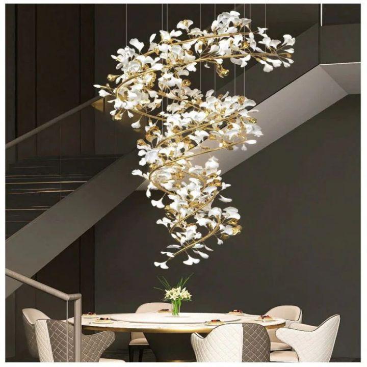 Ginkgo Cascading B (Spiral) Branch Chandelier - All white leavesH150CM (H59")Jecanoli