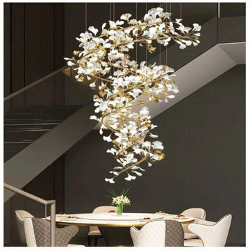 Ginkgo Cascading B (Spiral) Branch Chandelier - All white leavesH150CM (H59")Jecanoli