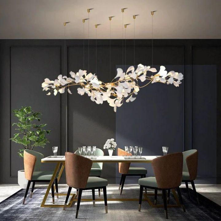 Ginkgo D Branch Chandelier - White + gold accentsL150(L59")Jecanoli