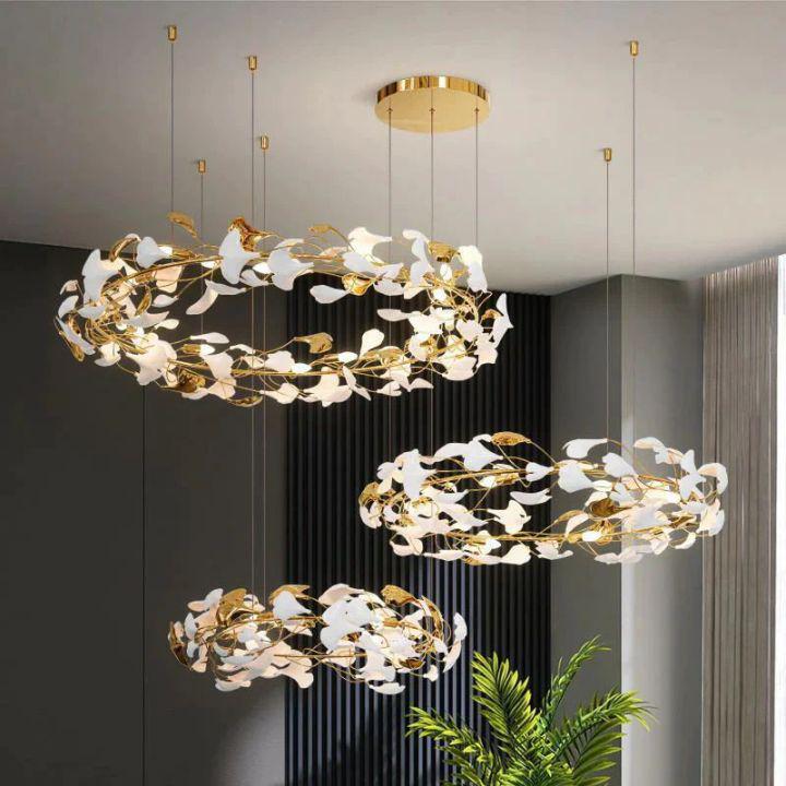 Ginkgo Rings Branch Chandelier - All white leavesD39¼"+ D31½" +D23½"Jecanoli