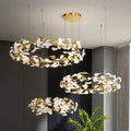 Ginkgo Rings Branch Chandelier - All white leavesD39¼