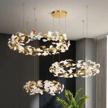 Ginkgo Rings Branch Chandelier - All white leavesD39¼"+ D31½" +D23½"Jecanoli