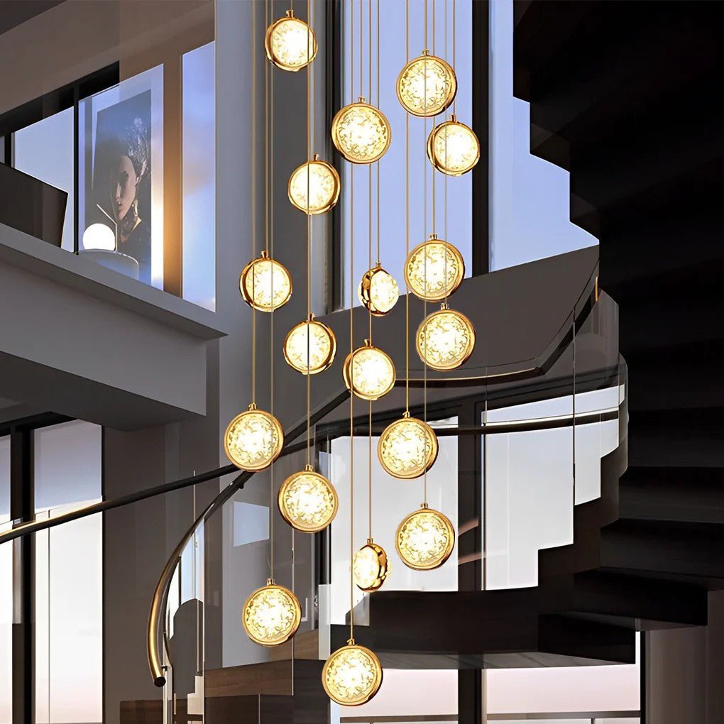 Global Crystal Cluster Adjustable Luxury Staircase Modern Long Chandelier - Jecanoli