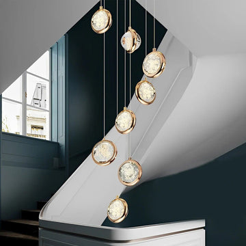 Global Crystal Cluster Adjustable Luxury Staircase Modern Long Chandelier - Jecanoli