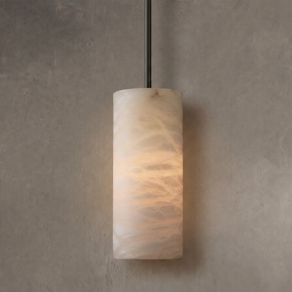 Hand Carved Alabaster Cylinder Pendant Light