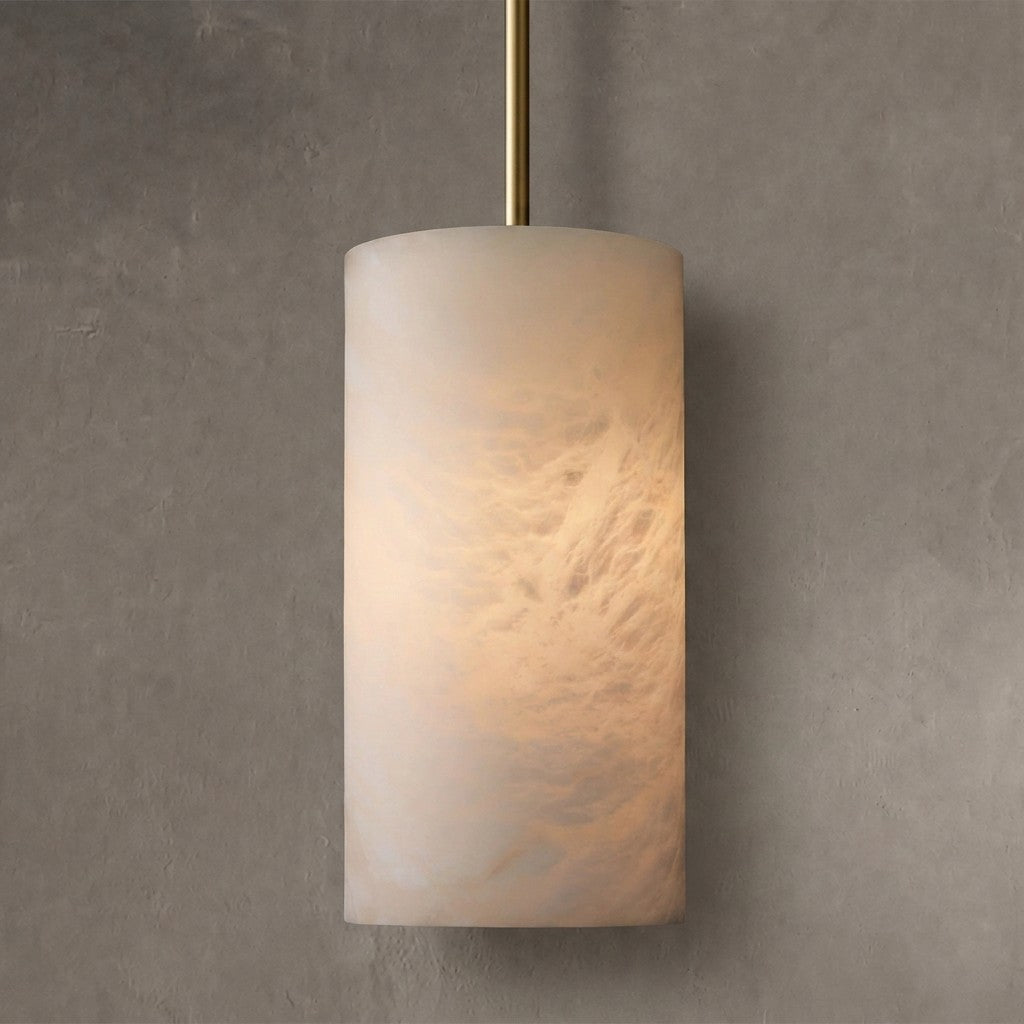 Hand Carved Alabaster Cylinder Pendant Light