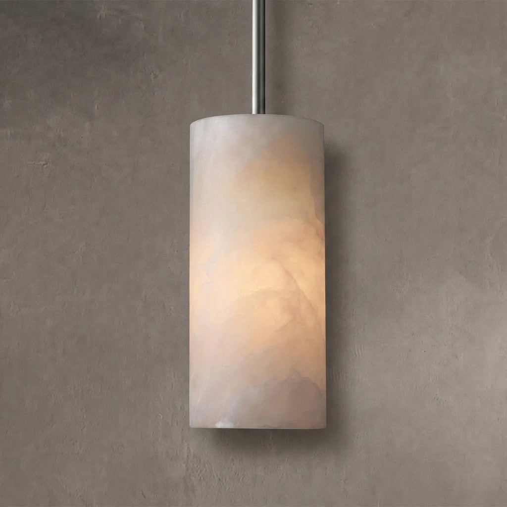Hand Carved Alabaster Cylinder Pendant Light