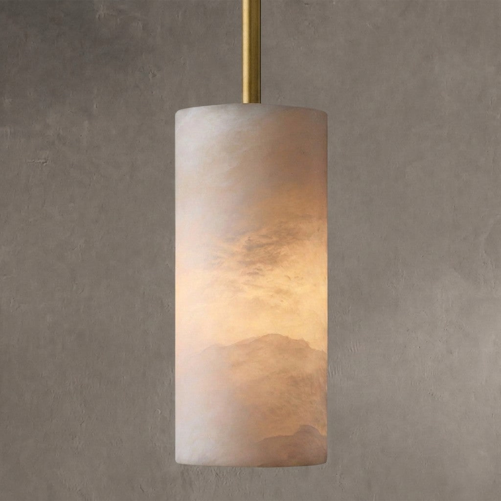 Hand Carved Alabaster Cylinder Pendant Light