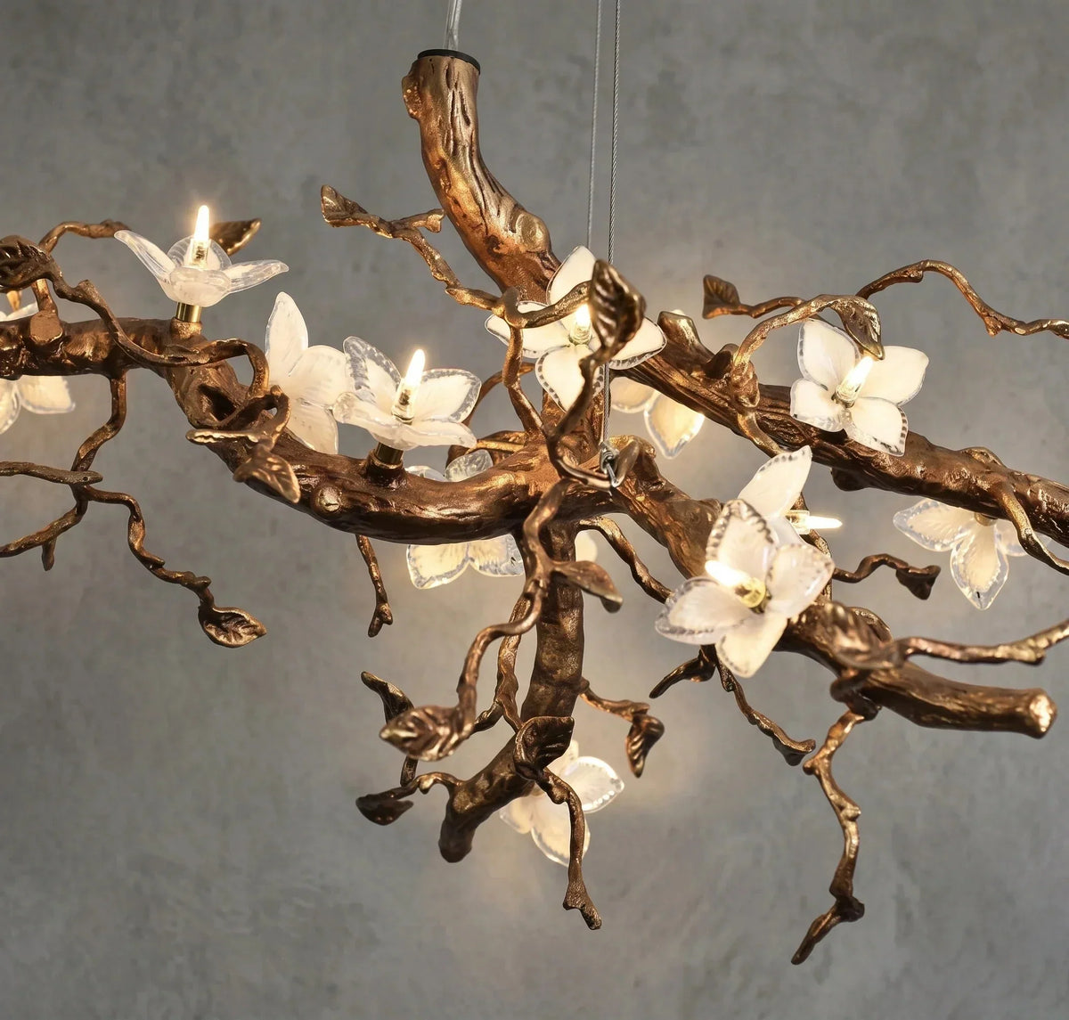Handcrafted Sculptural Floral Branch Chandelier - ∅ 57.1″ x H 19.7″ x W 17.7″Gold + White + TransparentJecanoli