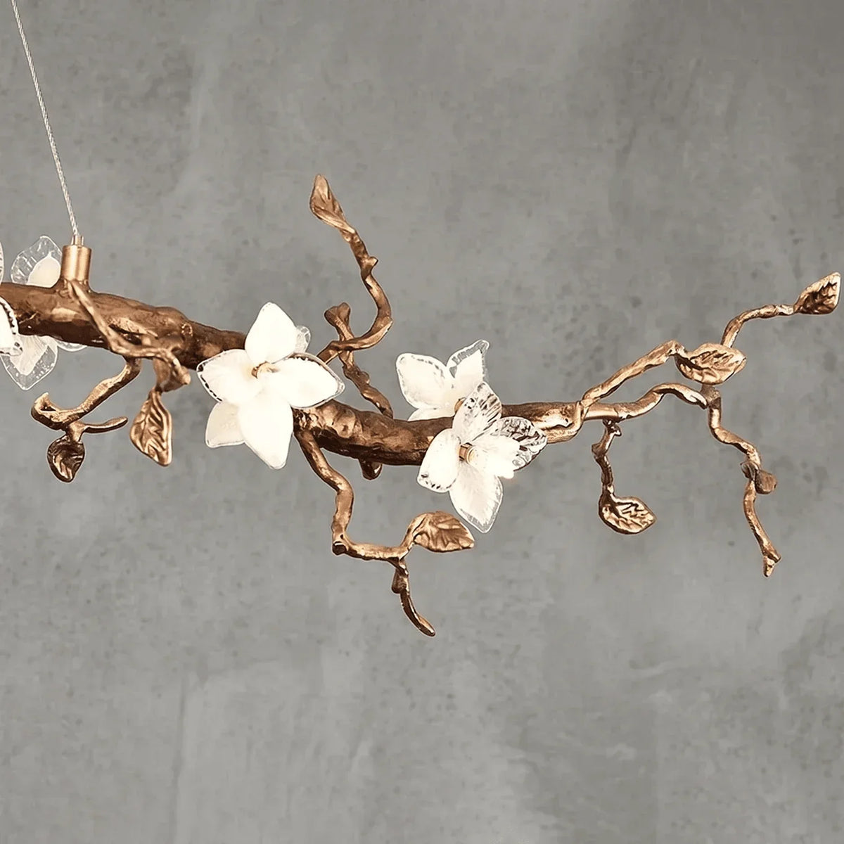 Handcrafted Sculptural Floral Branch Chandelier - ∅ 57.1″ x H 19.7″ x W 17.7″Gold + White + TransparentJecanoli