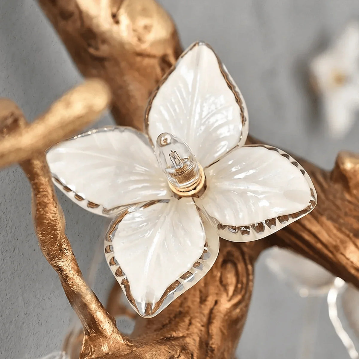 Handcrafted Sculptural Floral Branch Chandelier - ∅ 57.1″ x H 19.7″ x W 17.7″Gold + White + TransparentJecanoli