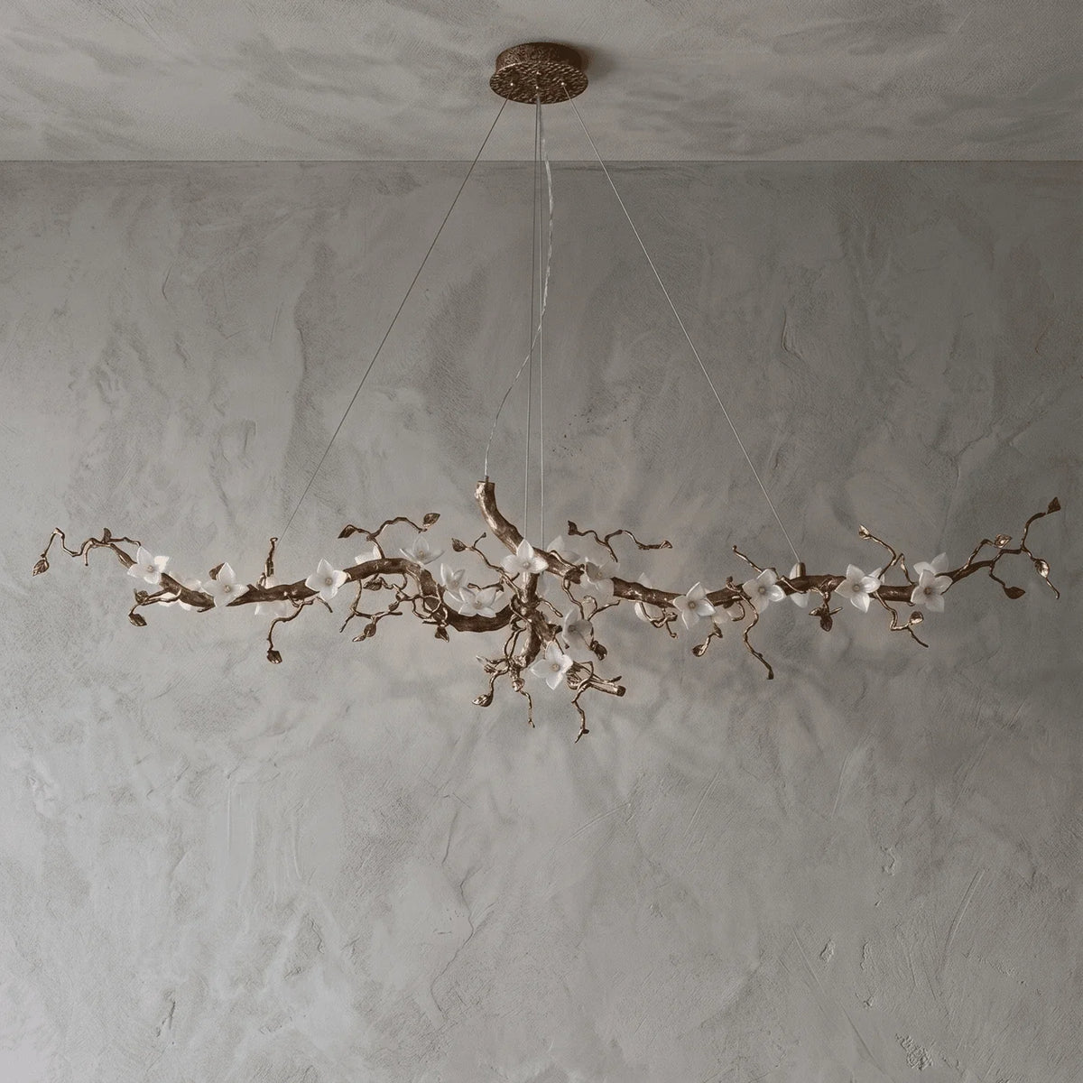 Handcrafted Sculptural Floral Branch Chandelier - ∅ 49.2″ x H 17.7″ x W 15.7″Gold + White + TransparentJecanoli