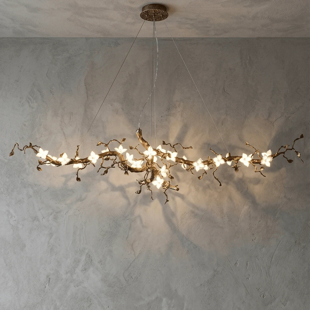 Handcrafted Sculptural Floral Branch Chandelier - ∅ 57.1″ x H 19.7″ x W 17.7″Gold + White + TransparentJecanoli