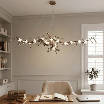Handcrafted Sculptural Floral Branch Chandelier - ∅ 49.2″ x H 17.7″ x W 15.7″Gold + White + TransparentJecanoli
