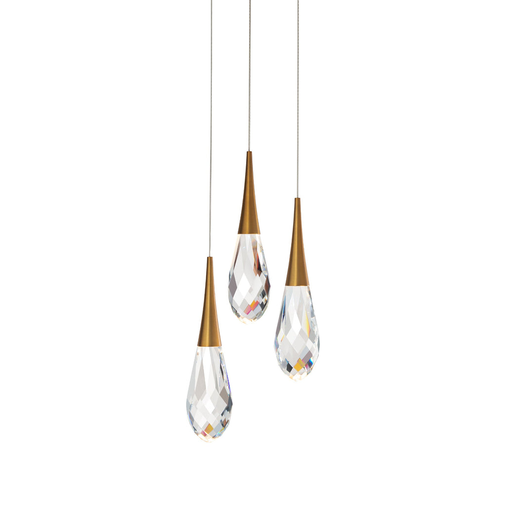 Hellebore LED Multi Light Pendant Light in Aged Brass (3-Light).