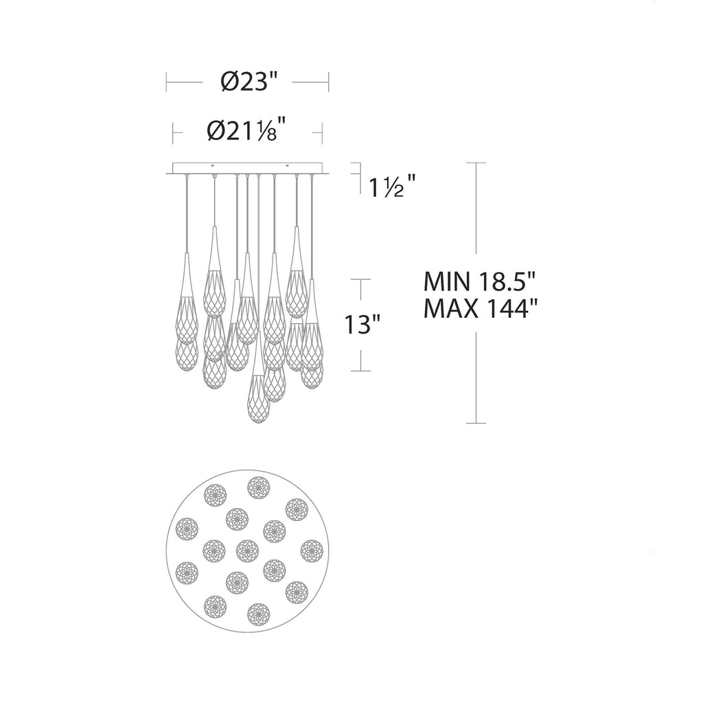 Hellebore LED Multi Light Pendant Light - line drawing.