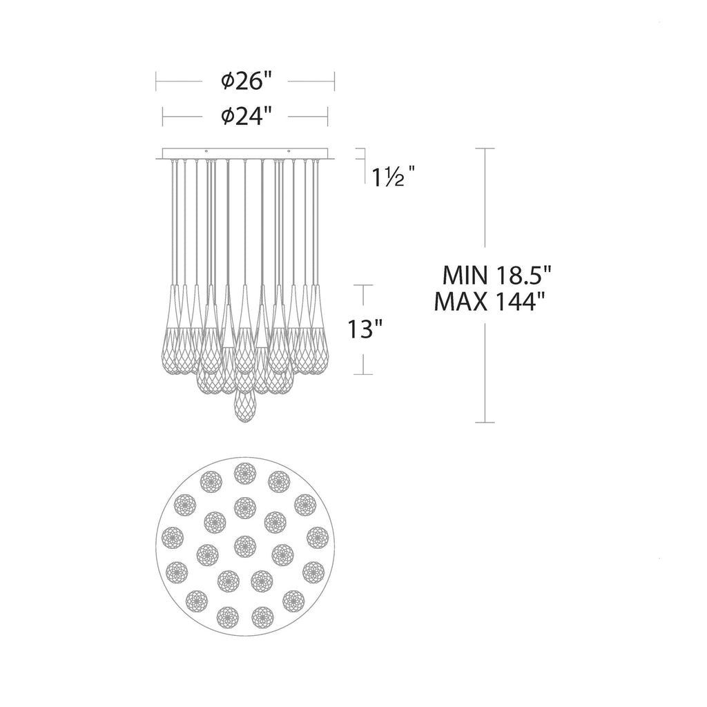 Hellebore LED Multi Light Pendant Light - line drawing.
