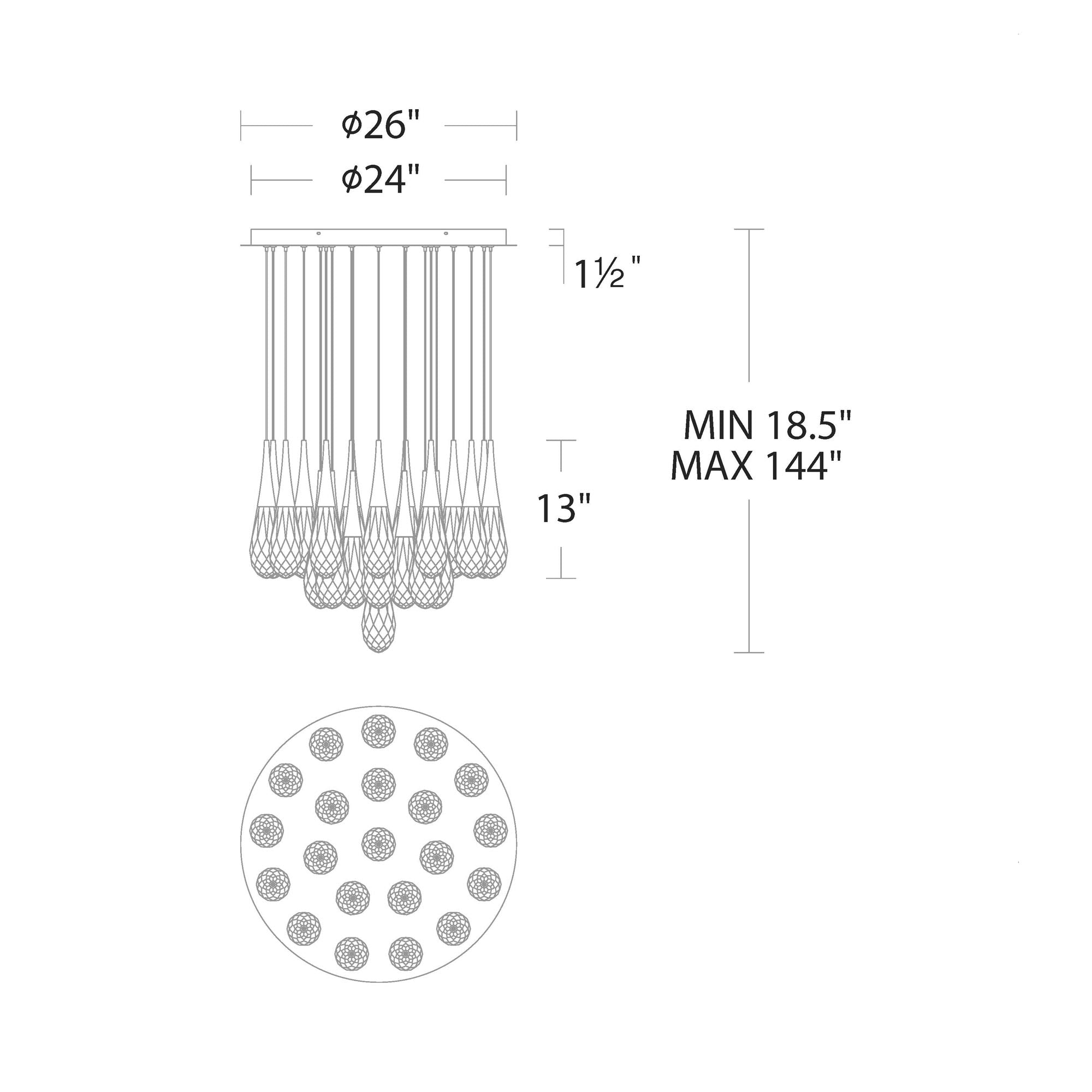 Hellebore LED Multi Light Pendant Light - line drawing.