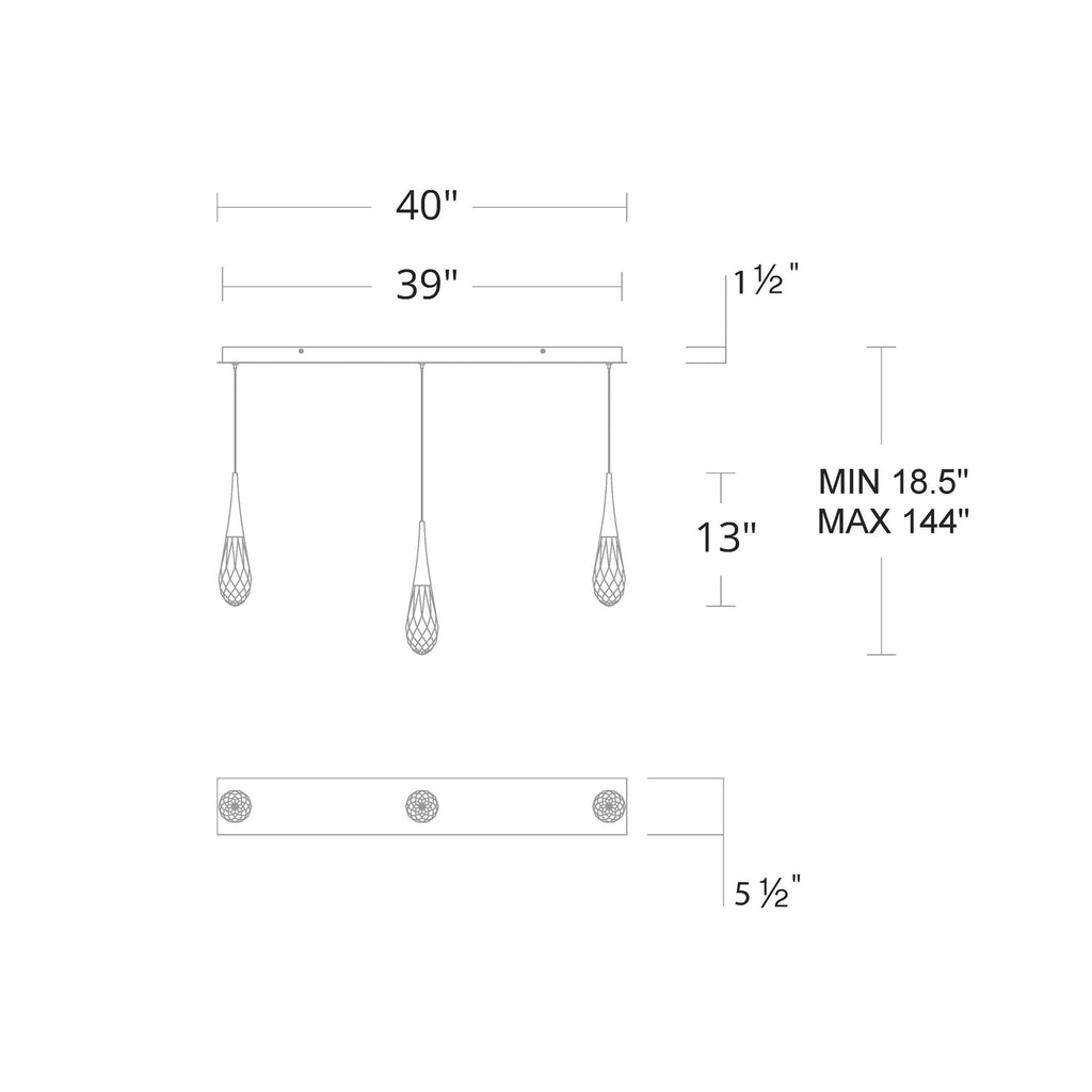 Hellebore Linear LED Multi Pendant Light - line drawing.