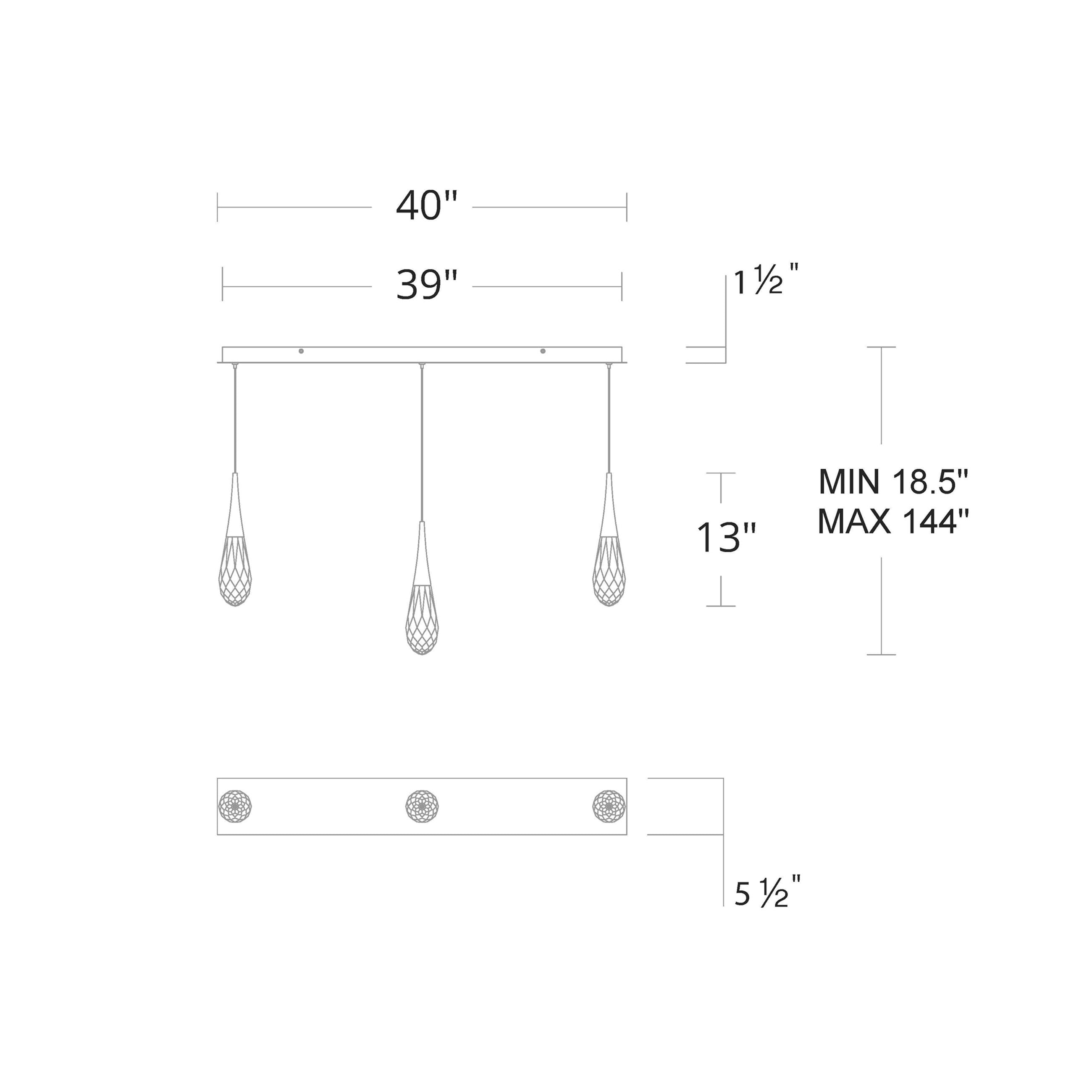 Hellebore Linear LED Multi Pendant Light - line drawing.