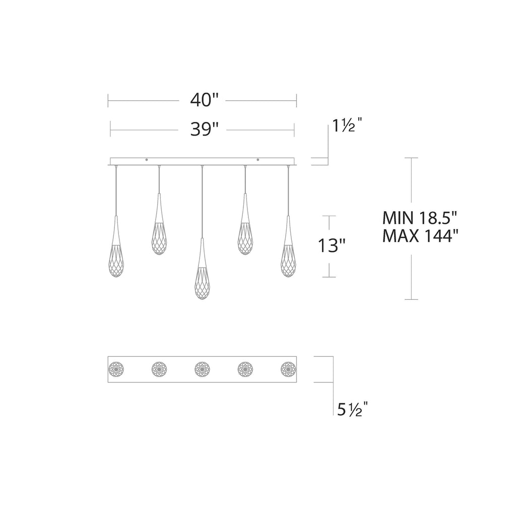 Hellebore Linear LED Multi Pendant Light - line drawing.
