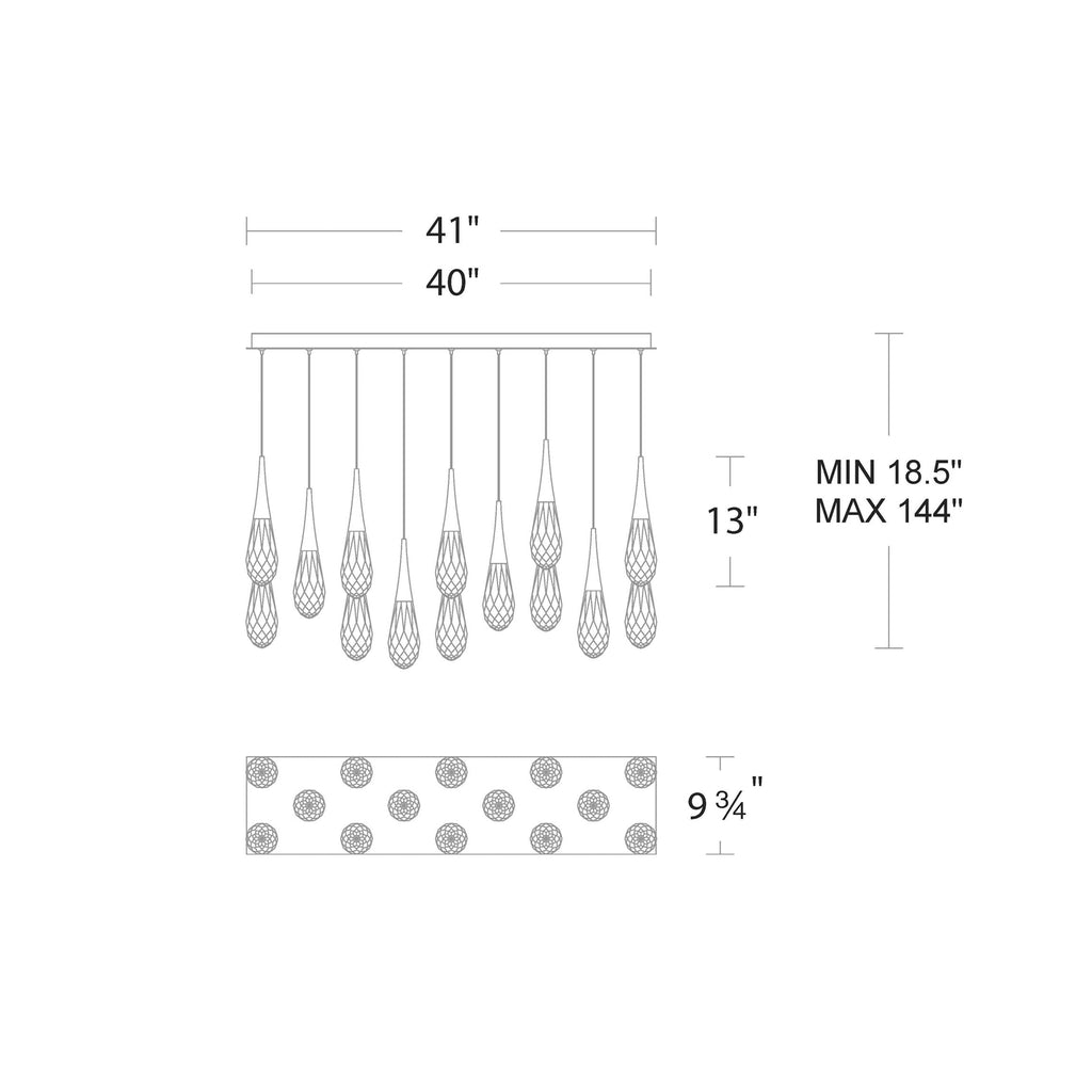 Hellebore Linear LED Multi Pendant Light - line drawing.