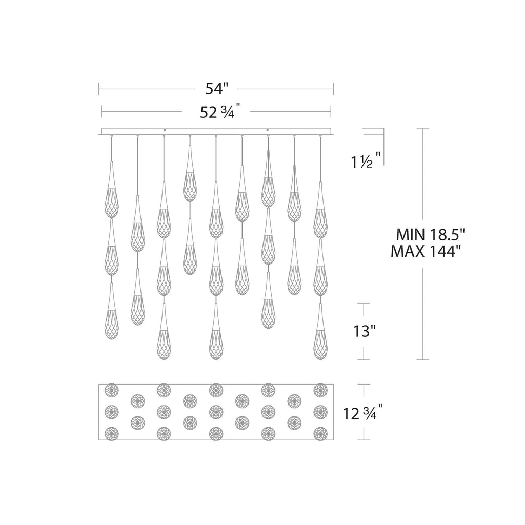 Hellebore Linear LED Multi Pendant Light - line drawing.