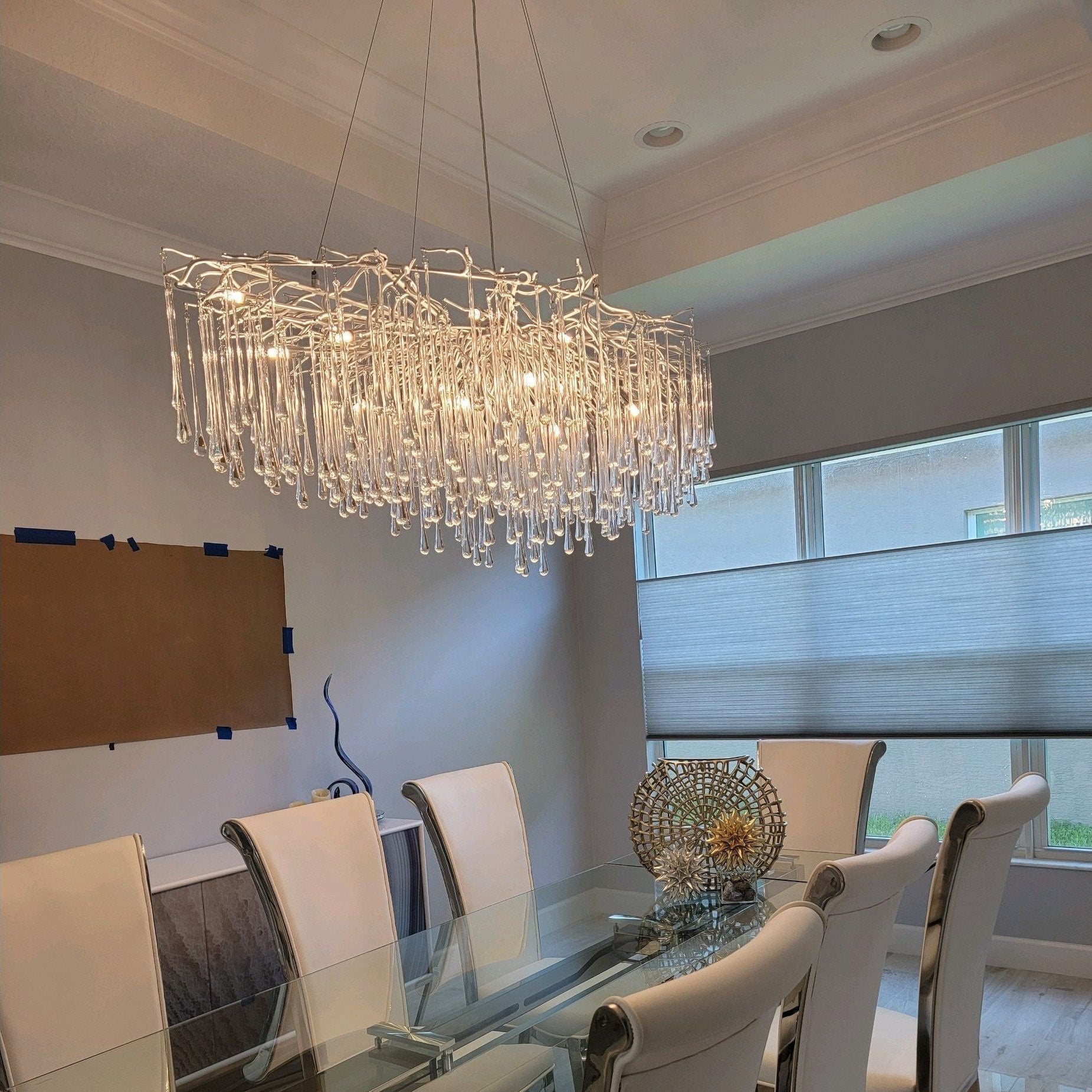 Lukas Oval Branching Brass Linear Teardrop Chandelier