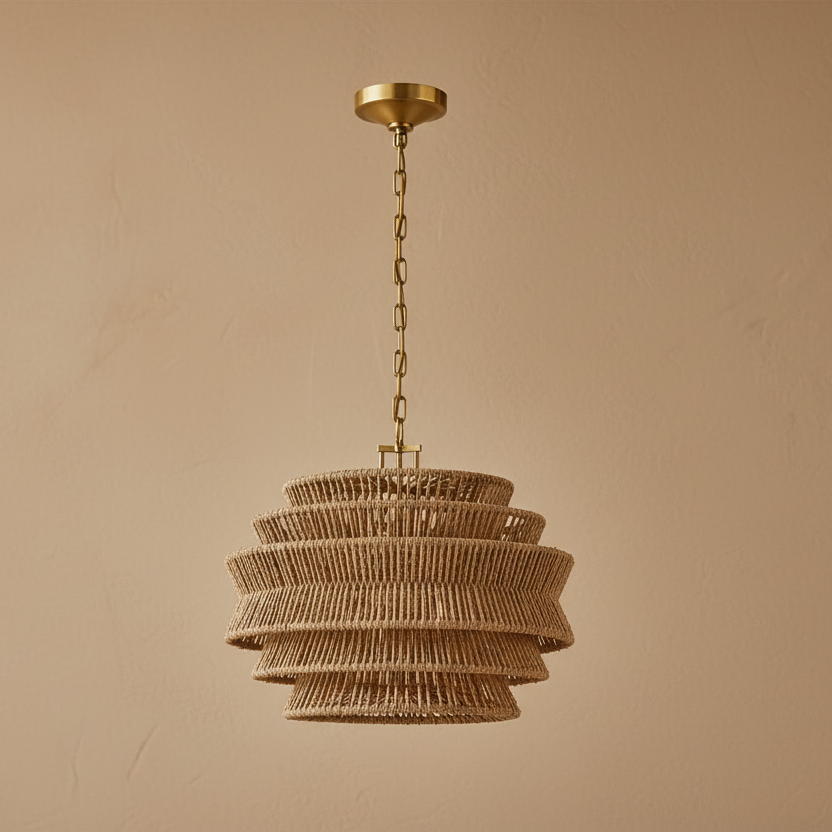 Antigua Drum Rattan Chandelier-Chandelier-Jecanoli