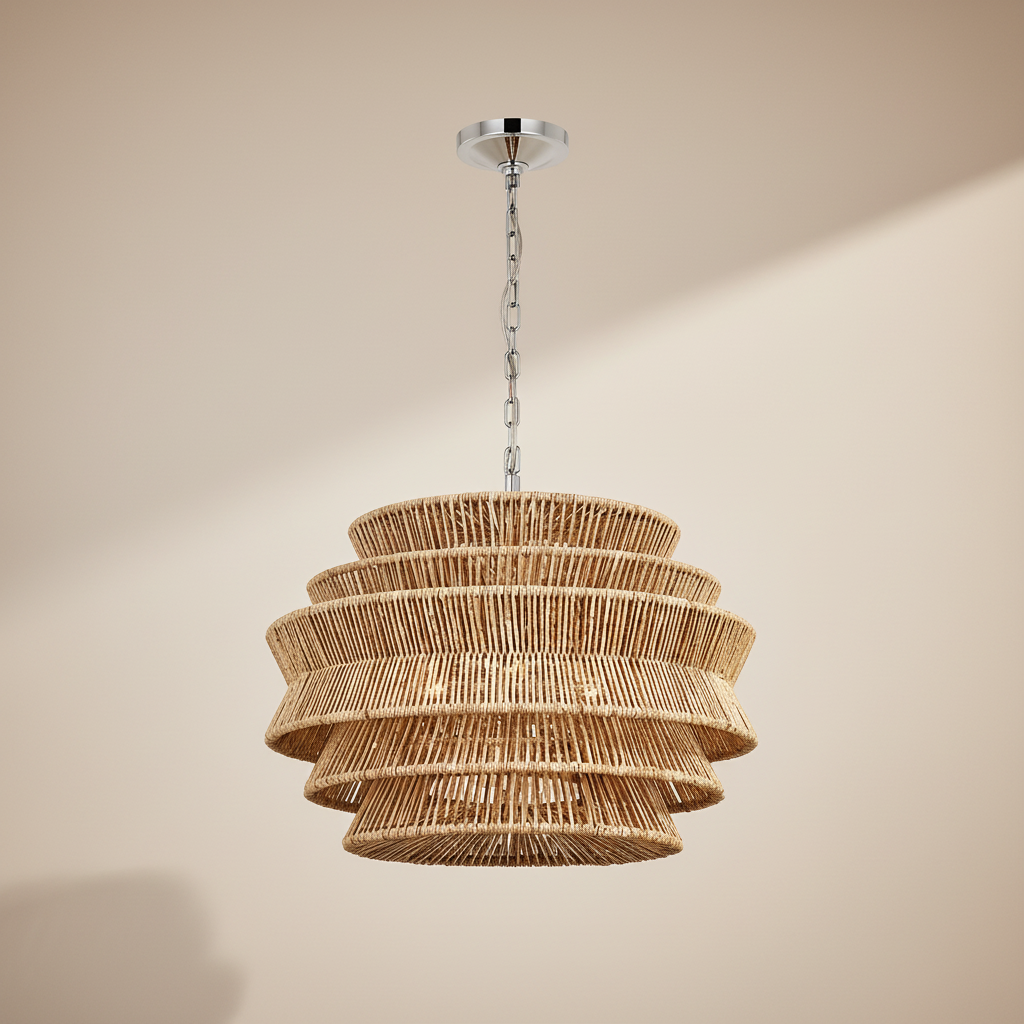 Antigua Drum Rattan Chandelier-Chandelier-Jecanoli