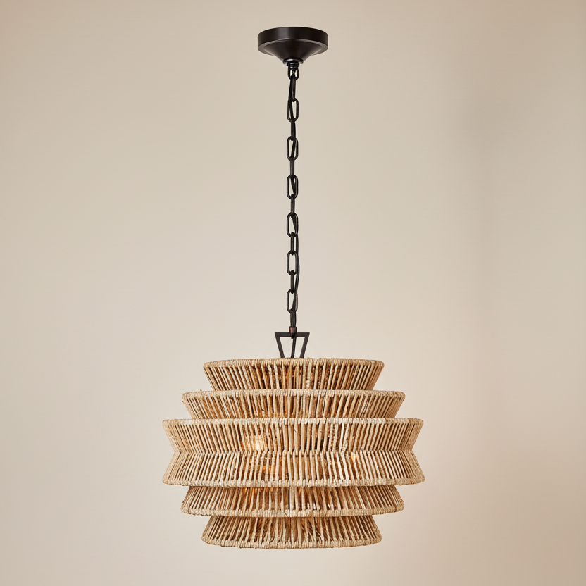 Antigua Drum Rattan Chandelier-Chandelier-Jecanoli
