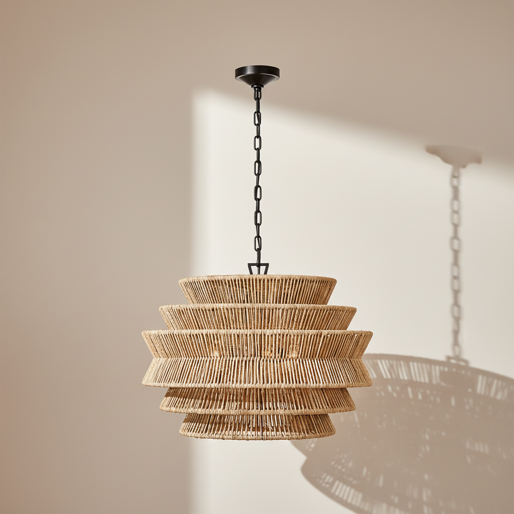 Antigua Drum Rattan Chandelier-Chandelier-Jecanoli
