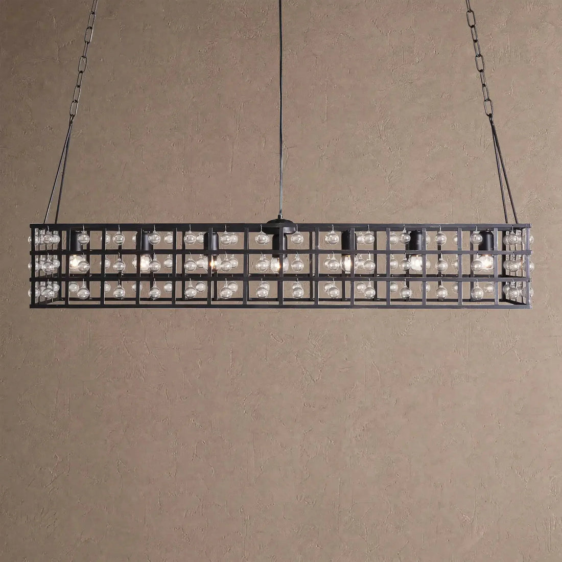 La Caged Rectangular Chandelier 7-Light - Silver ClayBlushlighting