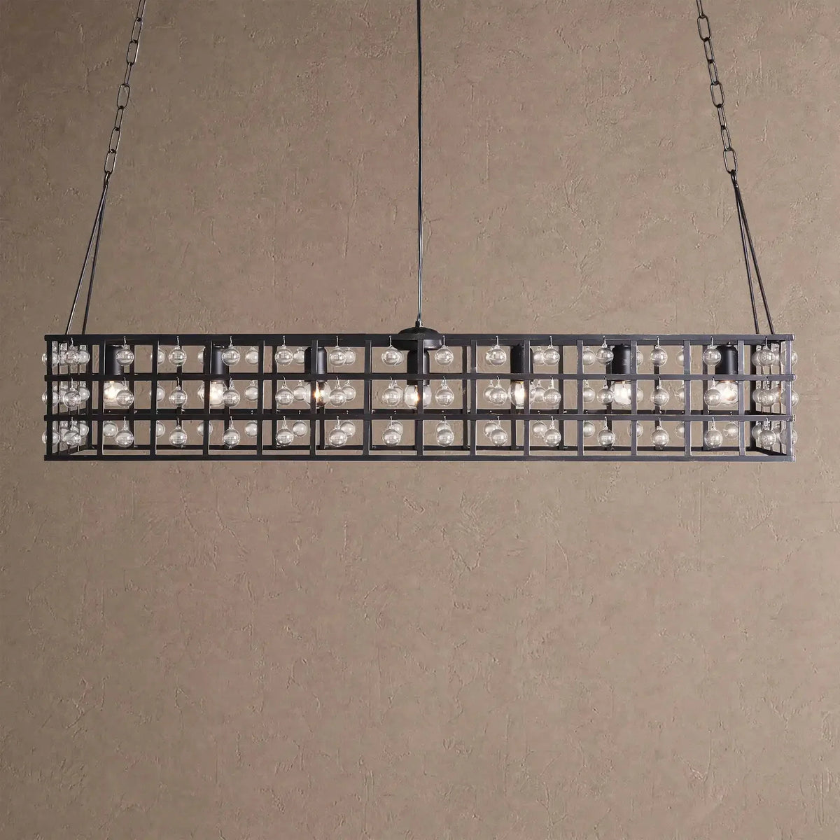 La Caged Rectangular Chandelier 7-Light - BlackBlushlighting