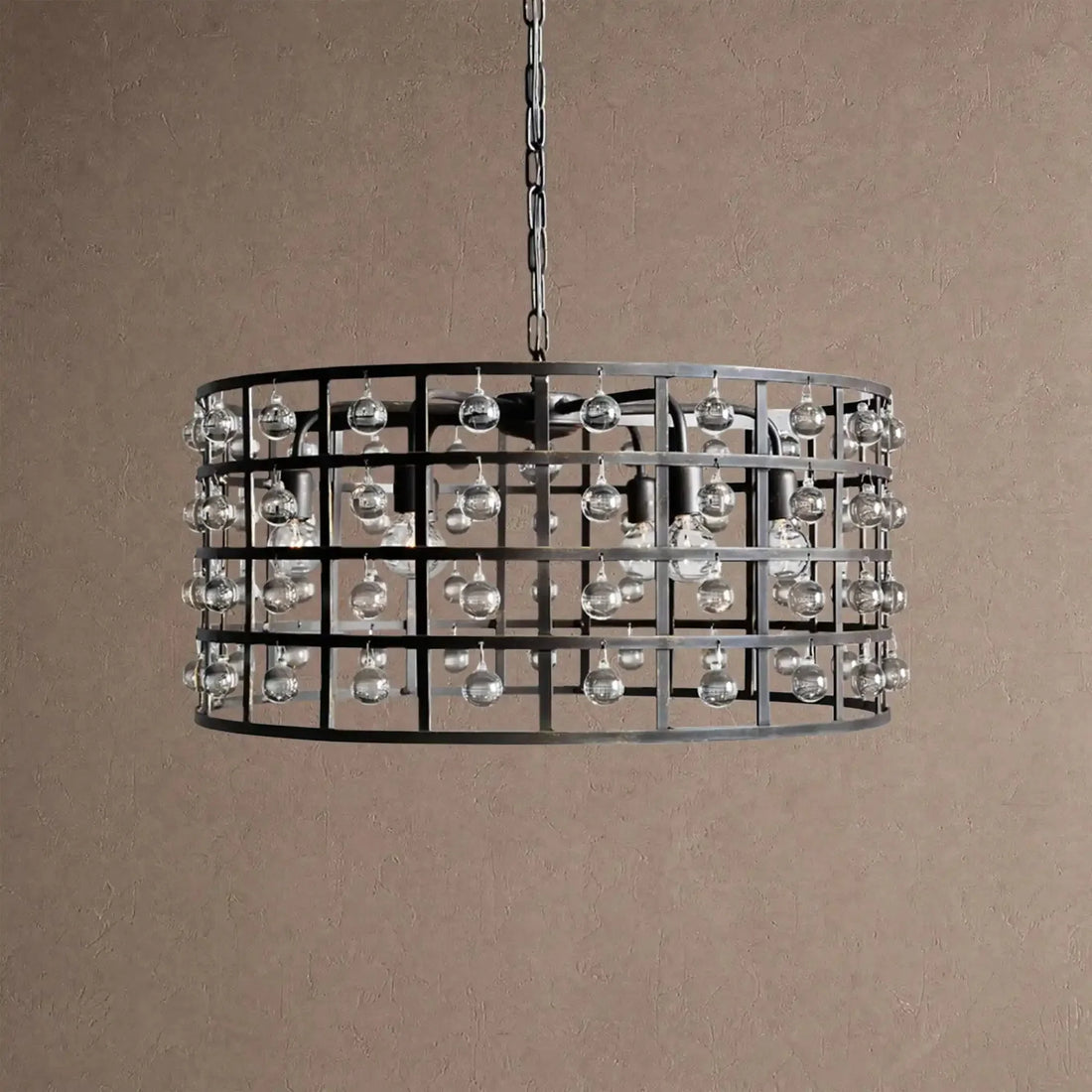 La Caged Round Chandelier 6/8/12 Light - 6-LightSilver ClayBlushlighting