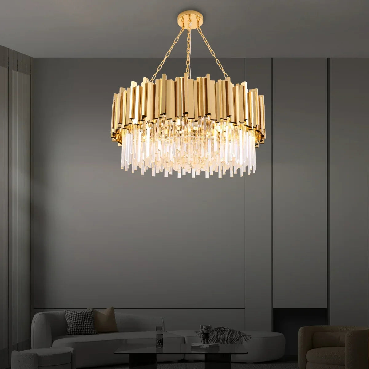 Astra Gold/Chrome Crystal Chandelier for Living Room & Dining Room-Crystal Chandelier-Jecanoli