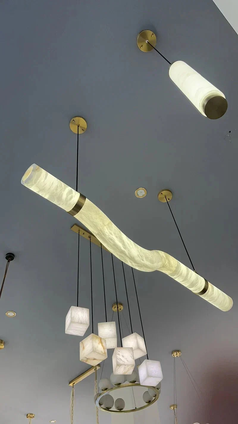 Liberty Curved Pendant Alabaster Chandelier, Pendant Light Over Dining Table-Jecanoli