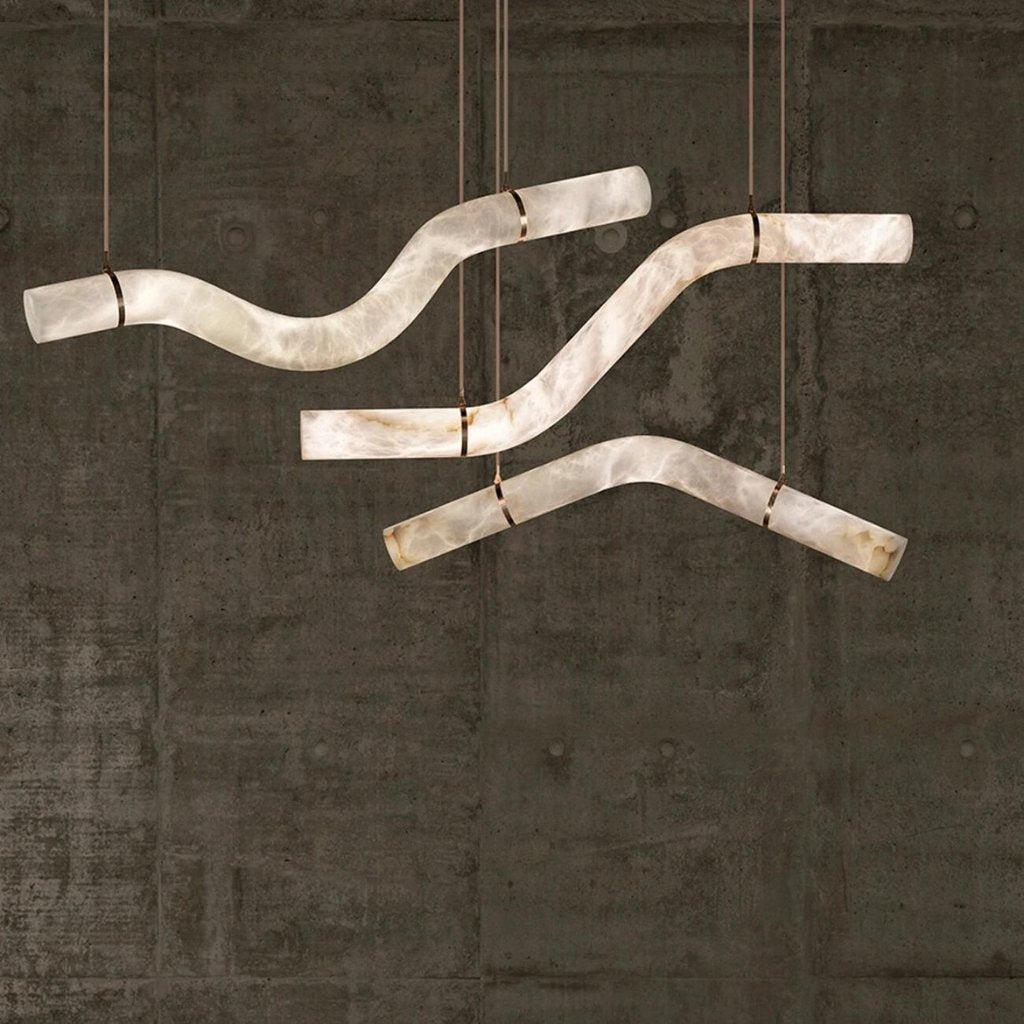 Liberty Curved Pendant Alabaster Chandelier, Pendant Light Over Dining Table-Jecanoli