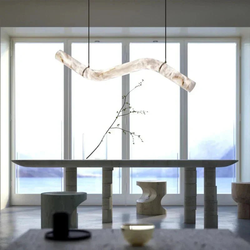Liberty Curved Pendant Alabaster Chandelier, Pendant Light Over Dining Table-Jecanoli